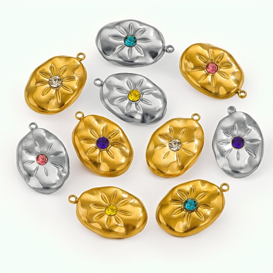 1 Piece Simple Series Elegant Sun Stainless Steel Elliptical Gold Color Women's Pendants Picture2