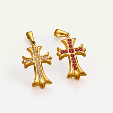 1 Paar Luxuriöse Serie Retro Kreuz Edelstahl 18K vergoldet Strass Damen Anhänger h5 Bild2