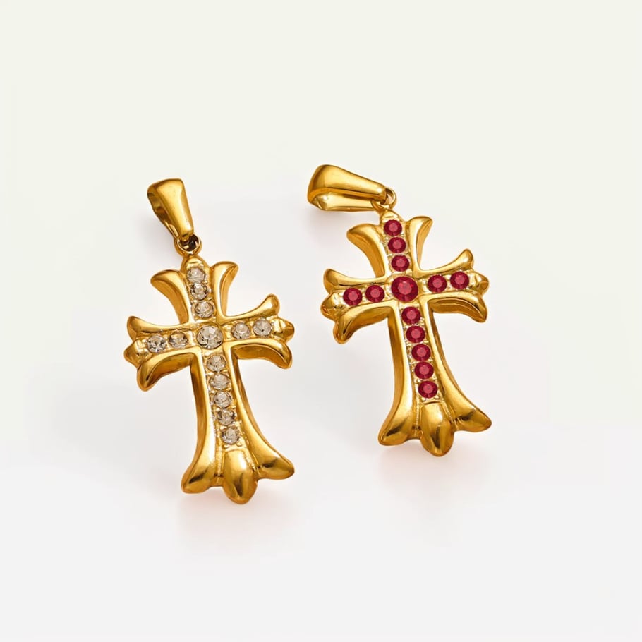 1 Paar Luxuriöse Serie Retro Kreuz Edelstahl 18K vergoldet Strass Damen Anhänger Bild2