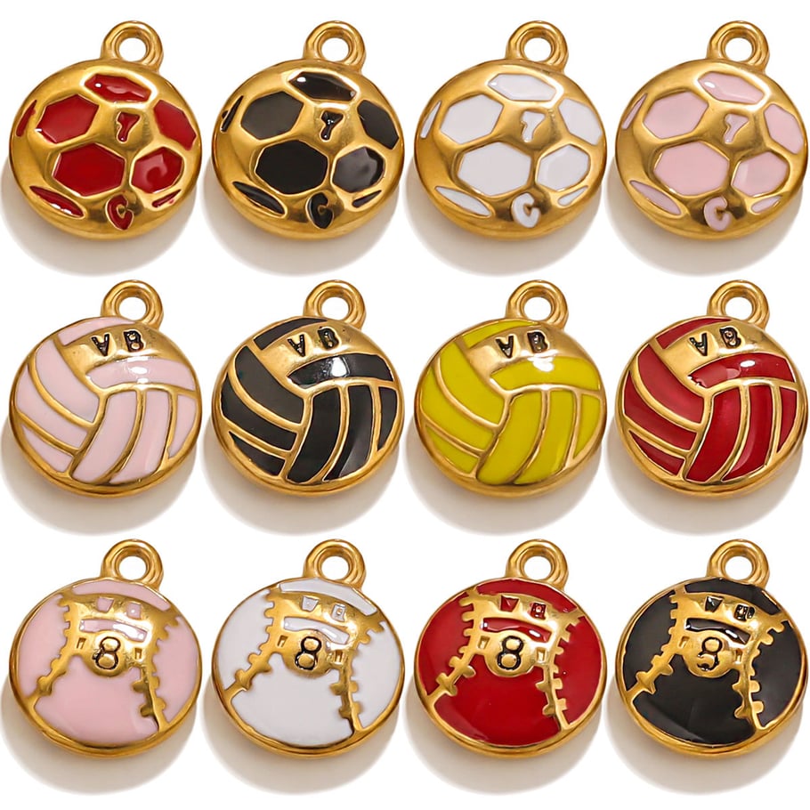 1 Piece Simple Series Sport Ball Drop Oil Stainless Steel Gold Color Unisex Pendants h5Picture2