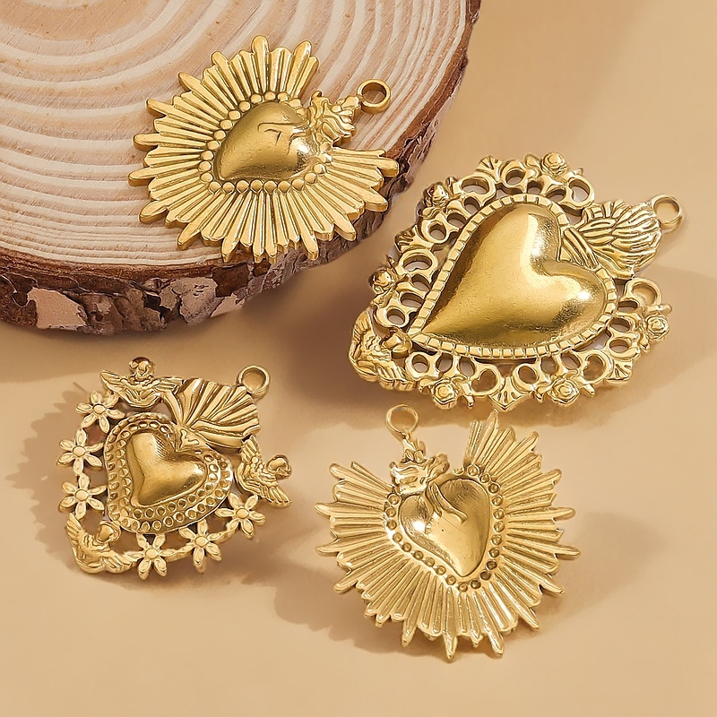 1 par de colgantes de acero inoxidable con forma de corazón para mujer, serie simple Imagen2