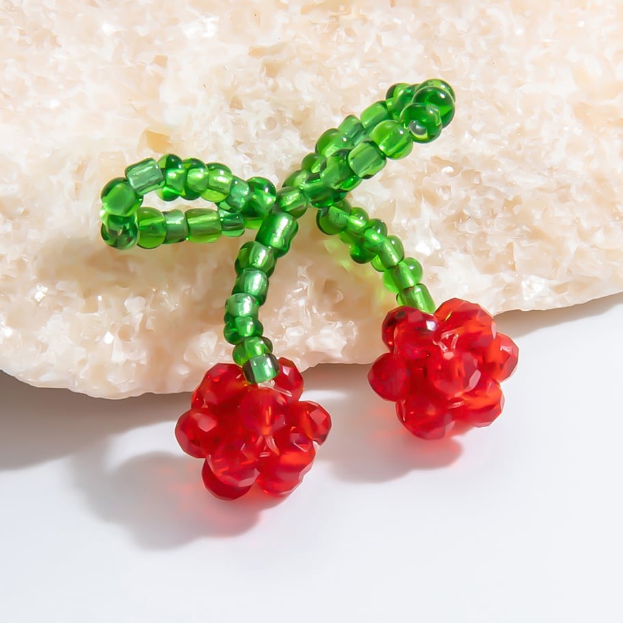 1 Pair Romantic Series Sweet Cherry Glass Woven DIY Women's Pendants h5Picture2