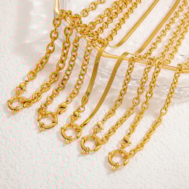 Collar de cadena para mujer, serie simple, clásico, de acero inoxidable de color sólido, chapado en oro de 18 quilates. h5 