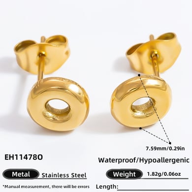1 par de aretes de botón de acero inoxidable chapados en oro de 18 quilates con letras informales de serie simple para mujer h5 Imagen2