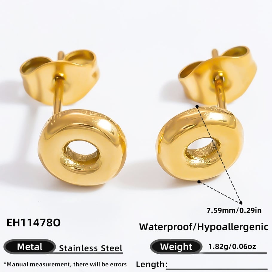 1 par de aretes de botón de acero inoxidable chapados en oro de 18 quilates con letras informales de serie simple para mujer Imagen2