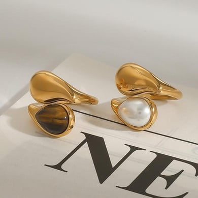 1 Paar Classic Series Simple Droplet Edelstahl 18 Karat vergoldet Damen verstellbare Ringe h5 