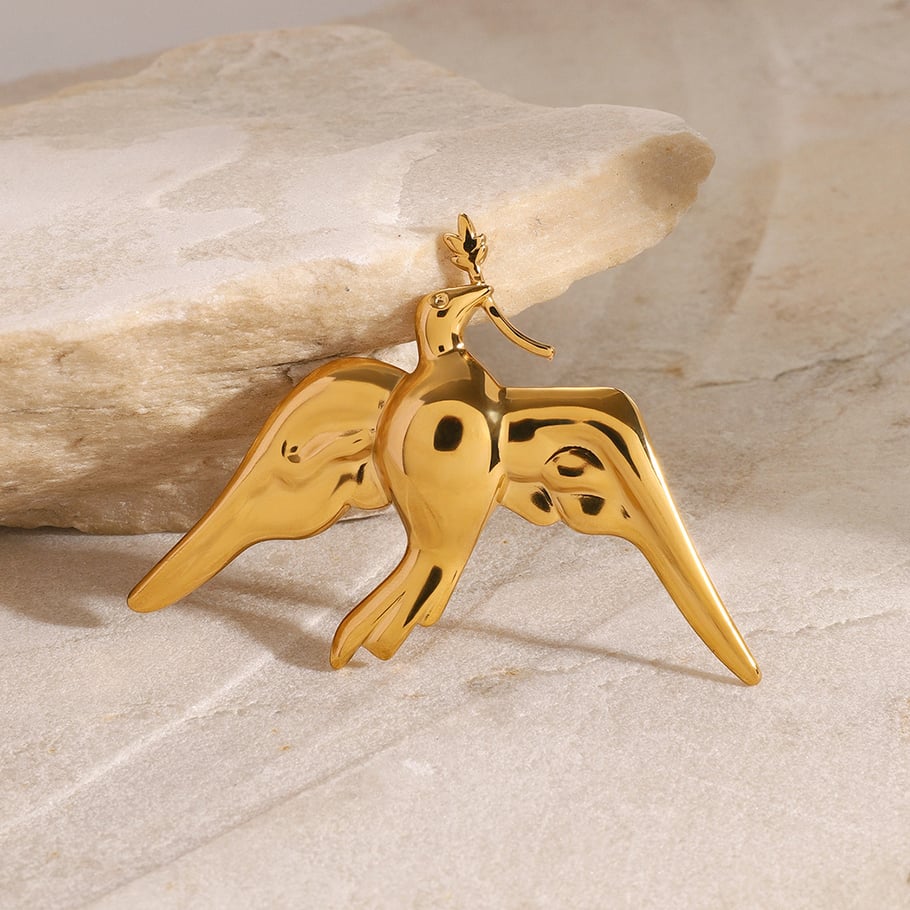 1 Pair Classic Series Natural Animal Stainless Steel 18K Gold Plated Women Brooches 
