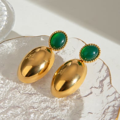 1 Pair Classic Series Chic Annular Stainless Steel Natural Stone Women's Drop Earrings h5 