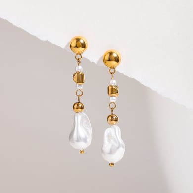 1 Pair Romantic Series Exquisite Irregular Stainless Steel Gold Color Women's Drop Earrings h5 