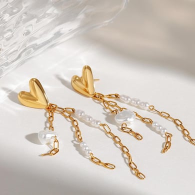 1 Pair Luxurious Series Sweet Heart Tassel Exquisite Stainless Steel Gold Color Women's Drop Earrings h5 