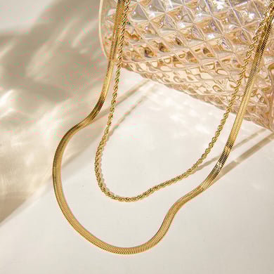 1 Stück Simple Series Lässige ringförmige Edelstahl-Halsketten mit 18 Karat Goldbeschichtung für Damen h5 