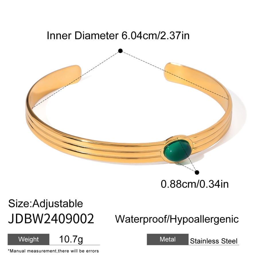 1 Piece Stylish Series Retro Geometric Stainless Steel Gold Color Natural Stone Women's Bangles h5Picture2