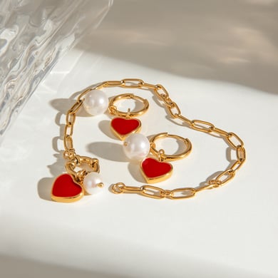 1 Paar Ohrringe aus Edelstahl mit 18 Karat vergoldetem Herz, romantische Serie, für Damen h5 
