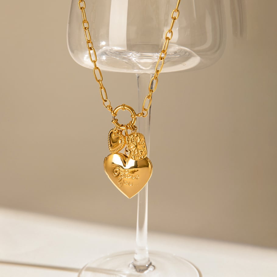 1 Piece Classic Series Fashionable Heart Shape Stainless Steel Gold Color Women's DIY Pendant Necklaces Picture2