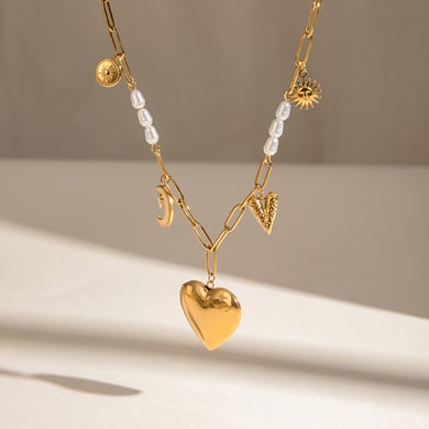 1 Piece Romantic Series Classic Heart Shape Moon Stainless Steel Gold Color Women's DIY Pendant Necklaces h5 Picture2