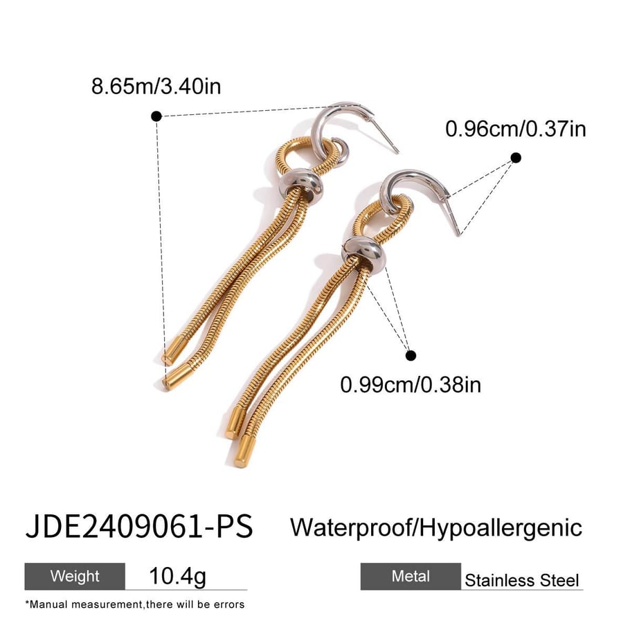 1 Pair Modern Series Line Tassels Stainless Steel Gold And Silver Mixed Color Women's Drop Earrings Picture2