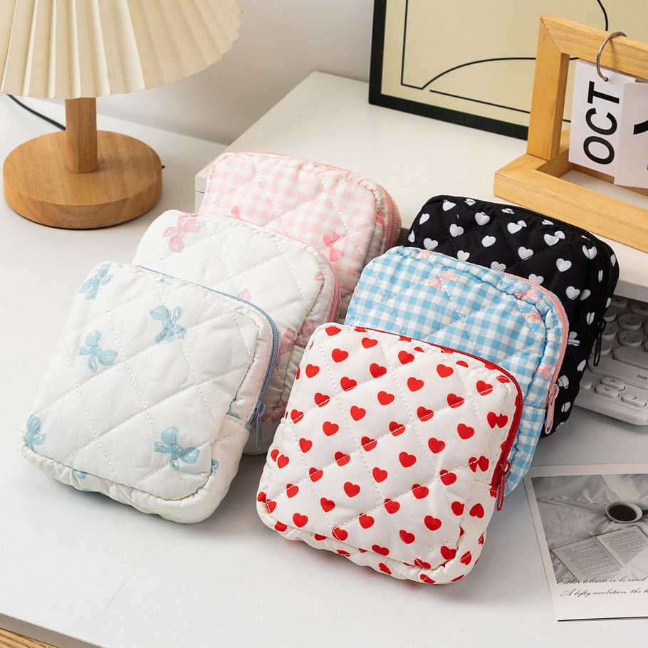 1 Piece Fashion Series Heart Portable Large Capacity Toiletry With Random Printing Design Women's Quadrate Cosmetic Bags 
