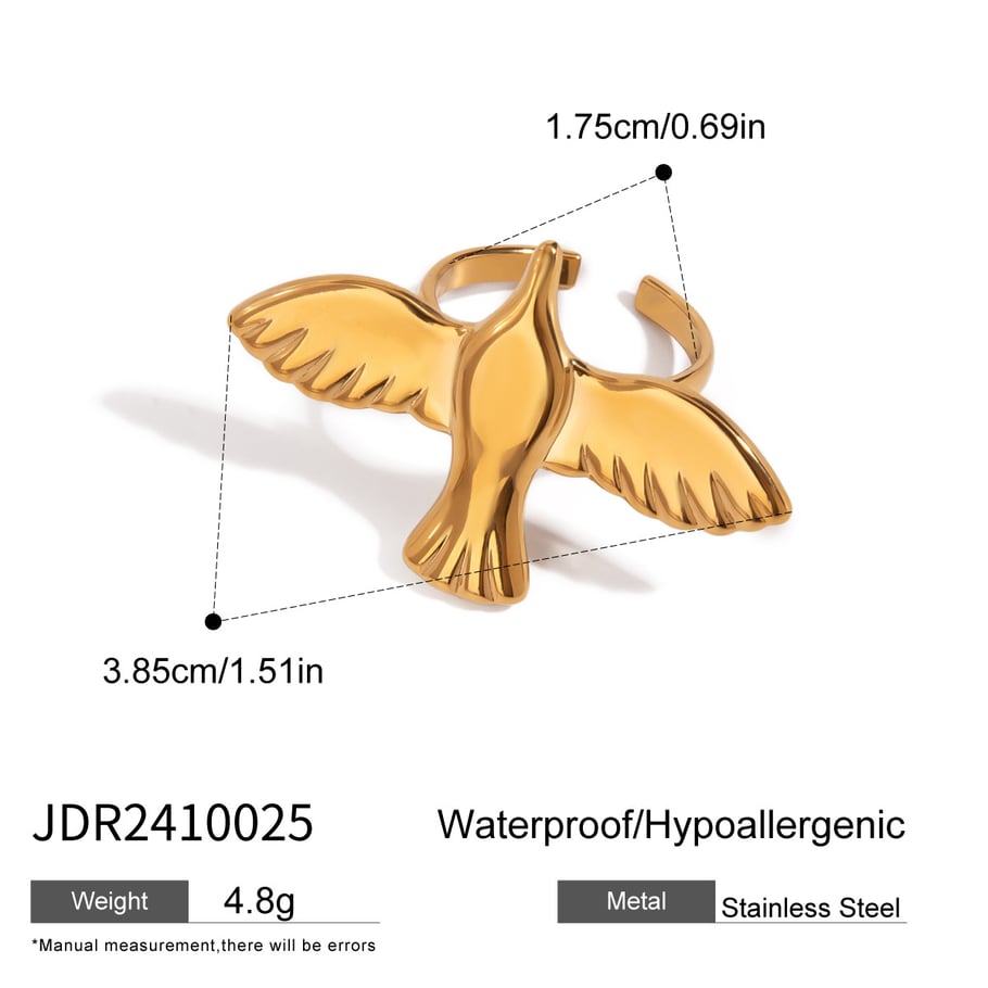 1 Pair Classic Series Natural Animal Stainless Steel 18K Gold Plated Women Adjustable Rings Picture2
