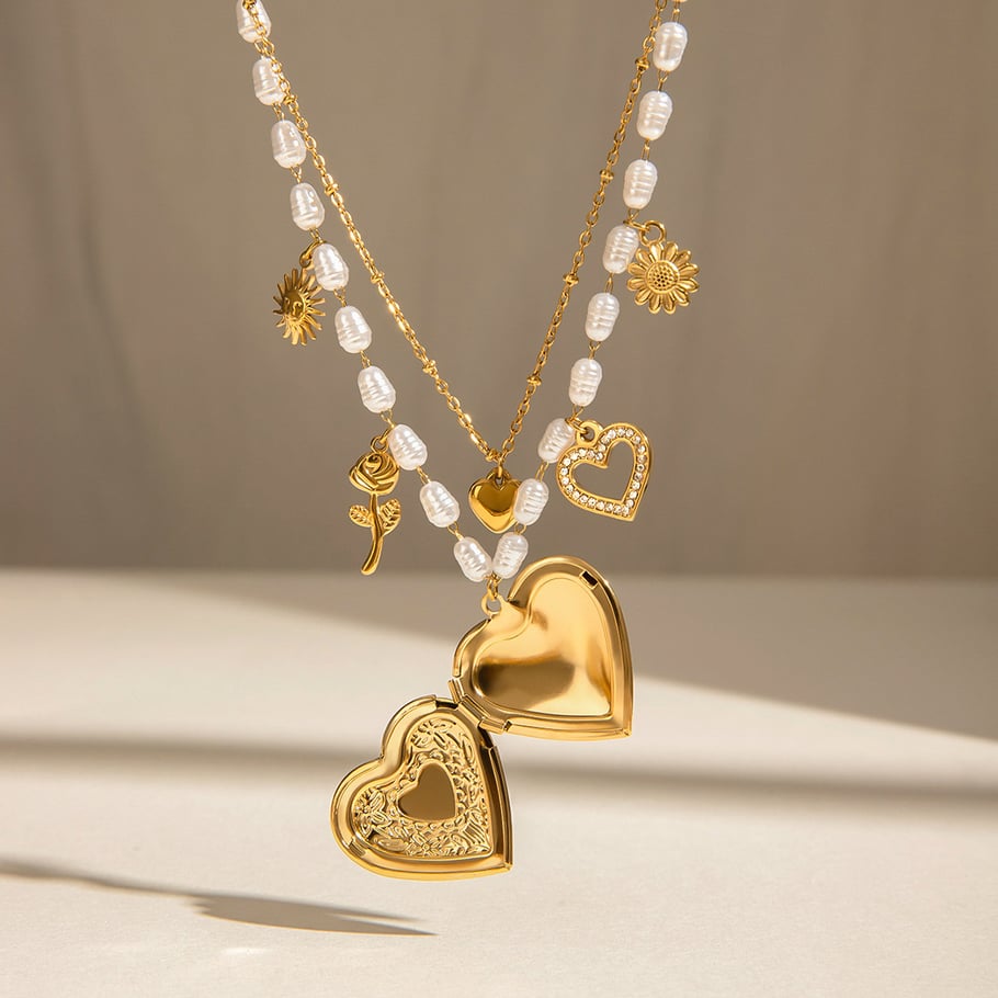 1 Stück Luxuriöse Serie Klassisches Herz Edelstahl 18 Karat vergoldet Damen-Mehrfachketten Bild2