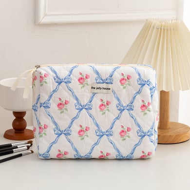 1 Piece Luxurious Floral Portable Large Capacity Beauty Case With Random Printing Design Women's Blue Cosmetic Bags h5 Picture2