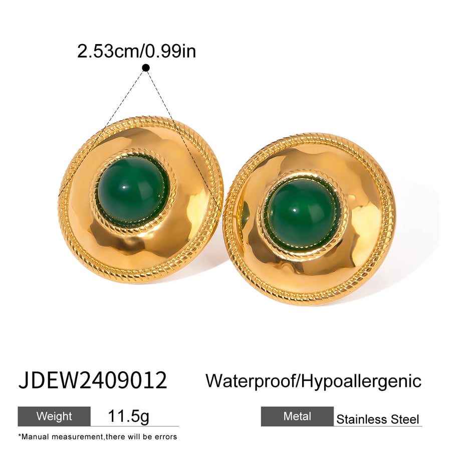1 Pair Trendy Series Chic Annular Stainless Steel Gold Color Natural Stone Women's Stud Earrings Picture2