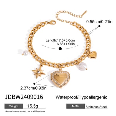 1 Piece Luxurious Series Sweet Heart Stainless Steel 18K Gold Plated Women Charm Bracelets h5 Picture2