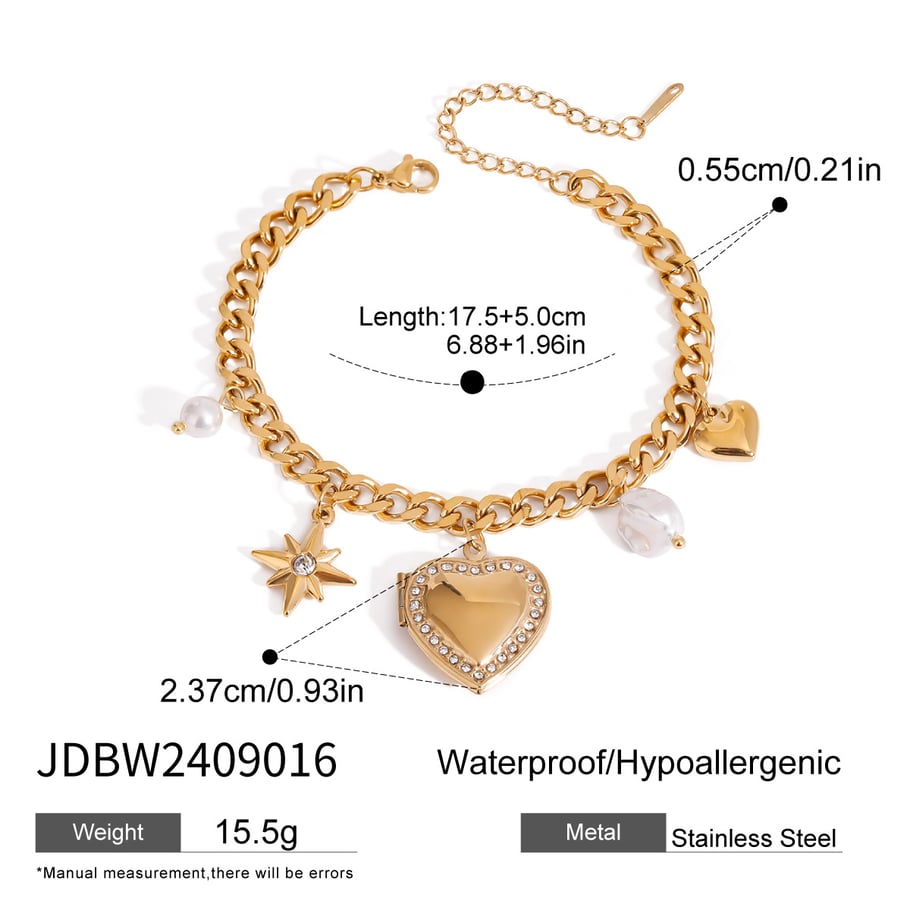 1 Piece Luxurious Series Sweet Heart Stainless Steel 18K Gold Plated Women Charm Bracelets Picture2