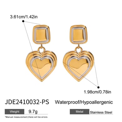 1 Pair Classic Series Heart Stainless Steel Gold And Silver Mixed Color Women's Pendant Earrings h5 Picture2