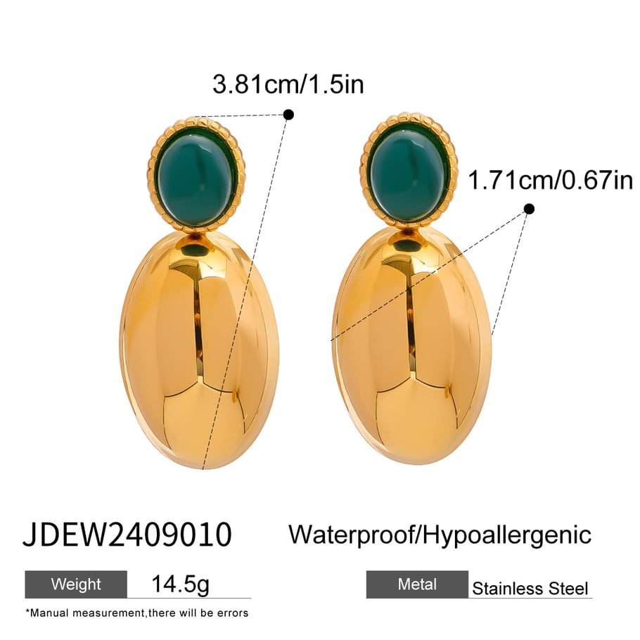 1 Pair Classic Series Chic Annular Stainless Steel Natural Stone Women's Drop Earrings Picture2