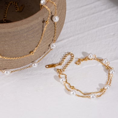 Pulseras de cuentas de acero inoxidable de color dorado para mujer, serie lujosa de 1 pieza, con cuentas clásicas h5 Imagen3