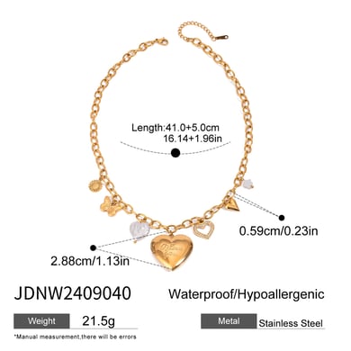 1 Piece Classic Series Exquisite Heart Shape Buttterfly Stainless Steel Gold Color Women's DIY Pendant Necklaces h5 Picture2