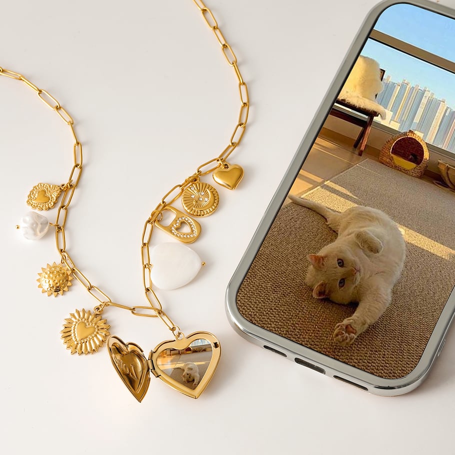 1 Piece Elegant Series Chic Heart Shape Stainless Steel Gold Color Women's DIY Pendant Necklaces 