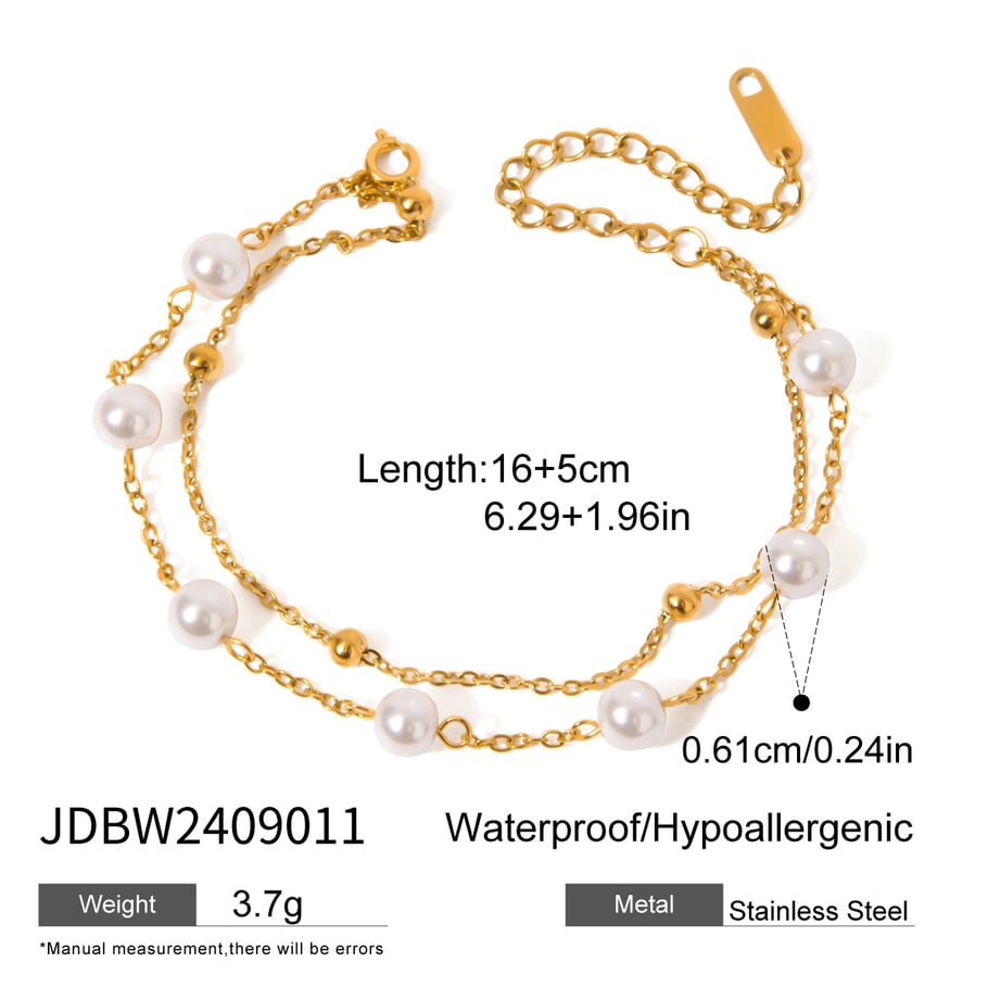 1 Piece Luxurious Series Classic Beads Stainless Steel Gold Color Women's Beaded Bracelets h5Picture2