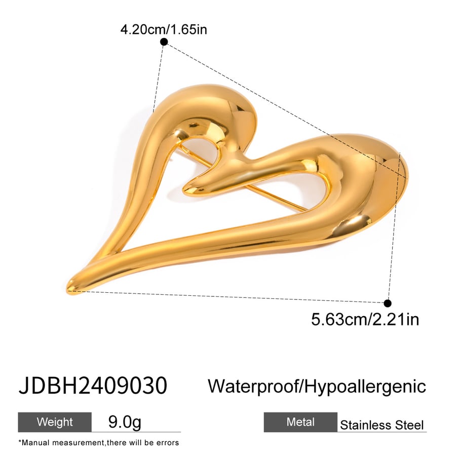 1 Piece Romantic Series Elegant Chic Heart Shape Stainless Steel Gold Color Women's Brooches Picture2