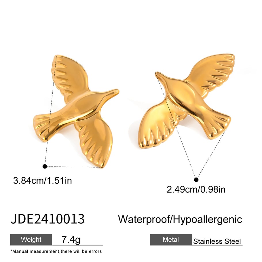 1 Pair Romantic Series All-match Daily Bird Shape Stainless Steel Gold Color Women's Stud Earrings Picture2