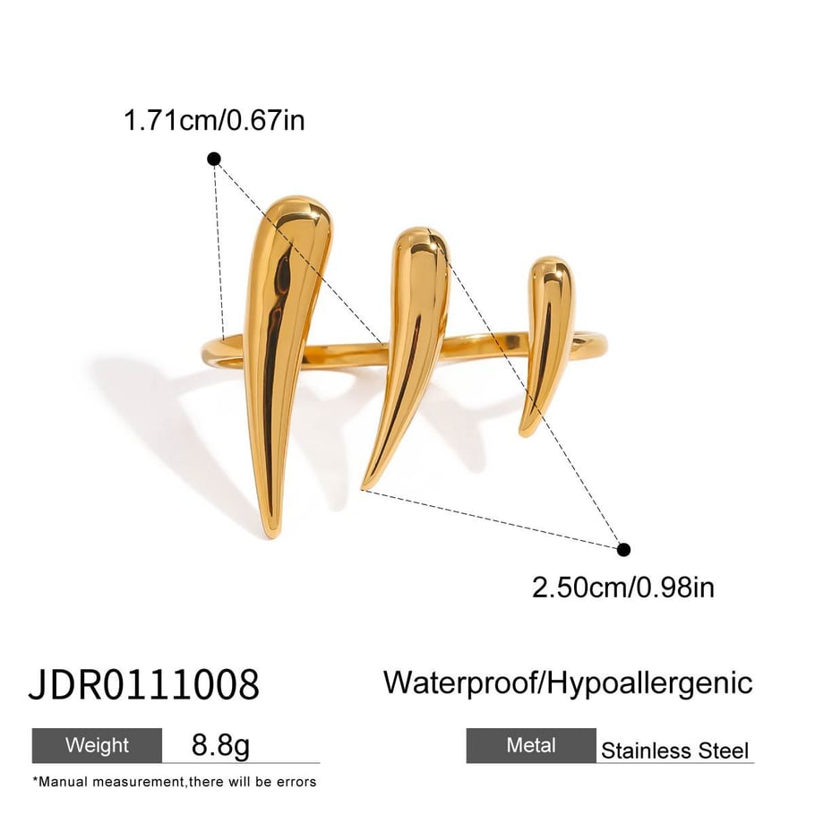 1 Piece Minimalist Series Punk Droplet Designable Stainless Steel Gold Color Women's Adjustable Rings Picture2