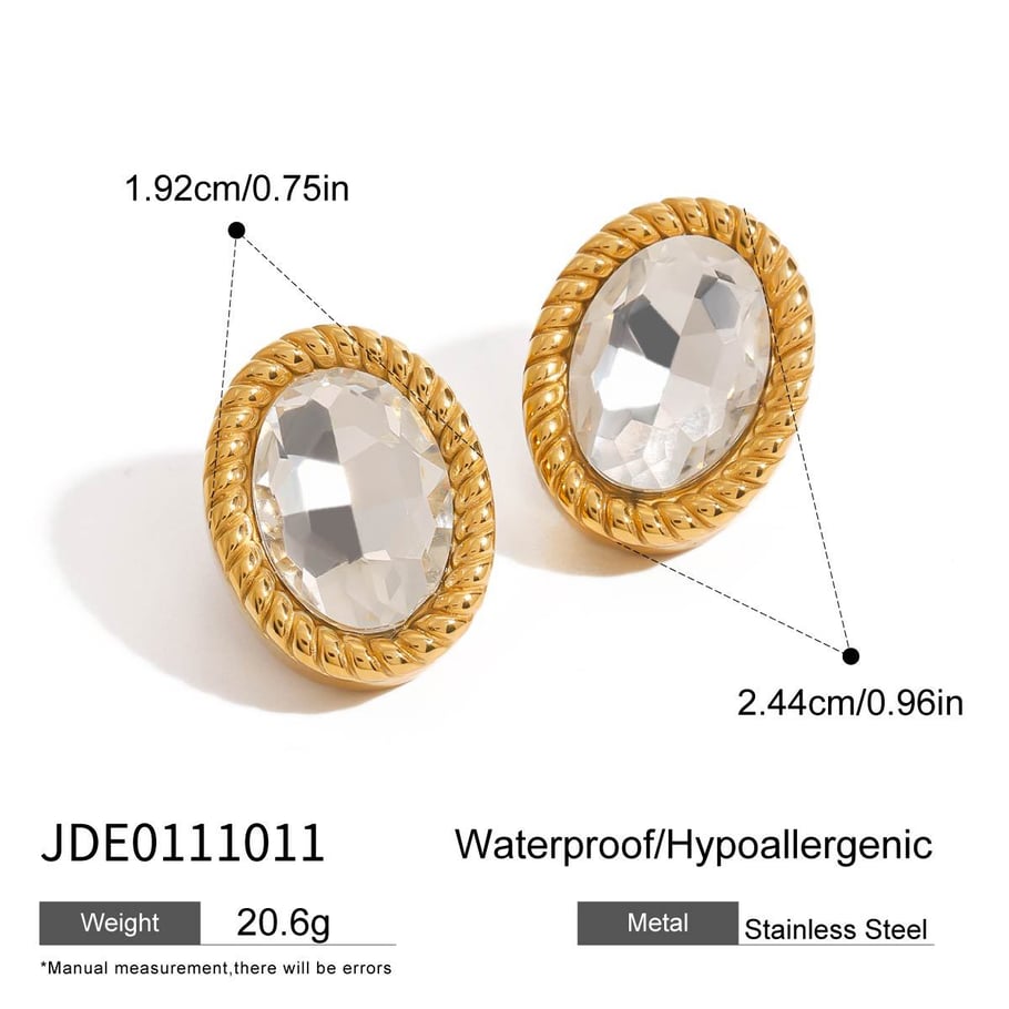 1 Pair Trendy Series Classic Oval Stainless Steel Gold Color Women's Stud Earrings Picture2