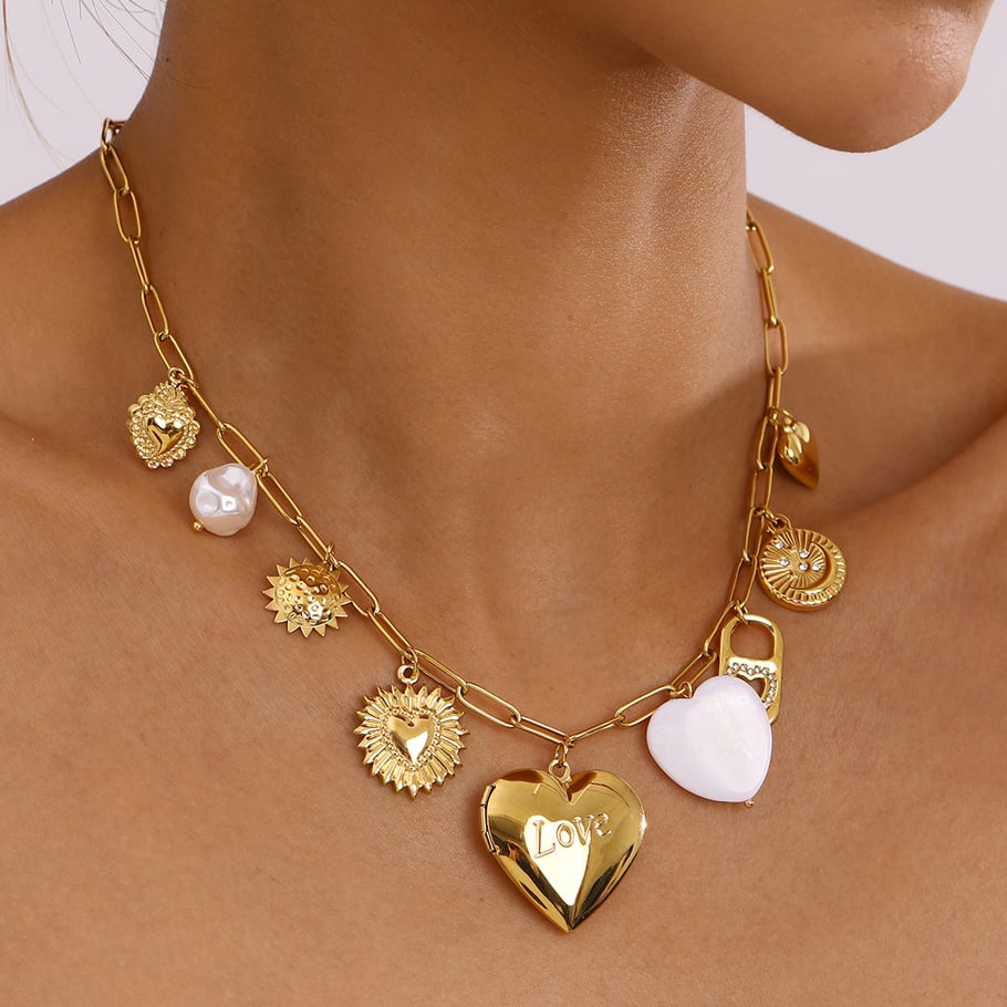 1 Piece Elegant Series Chic Heart Shape Stainless Steel Gold Color Women's DIY Pendant Necklaces Picture2
