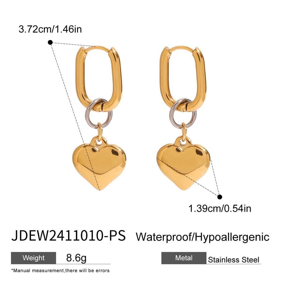 1 Pair Modern Series Classic Heart Shape Stainless Steel Gold And Silver Mixed Color Women's Drop Earrings Picture2