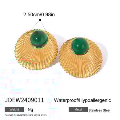 1 Pair Luxurious Series Classic Vintage Annular Stainless Steel Gold Color Natural Stone Women's Stud Earrings h5 Picture2