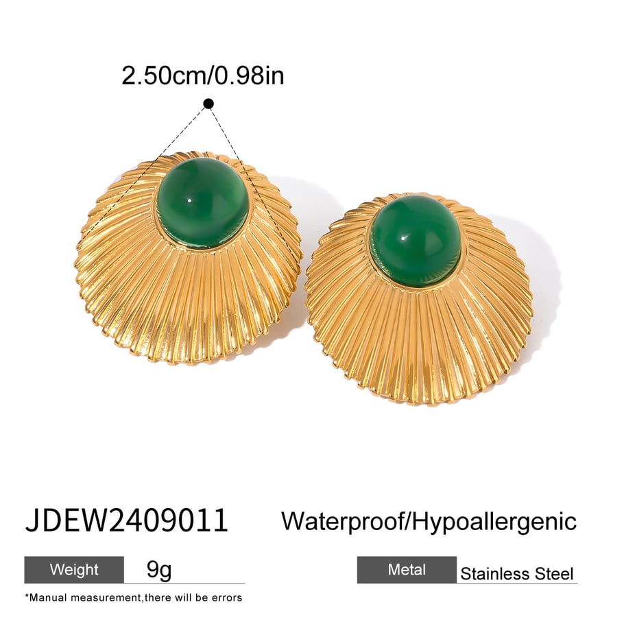 1 Pair Luxurious Series Classic Vintage Annular Stainless Steel Gold Color Natural Stone Women's Stud Earrings Picture2