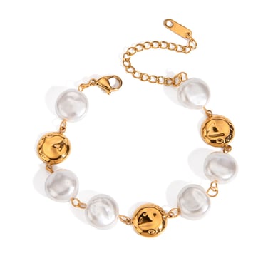 Pulseras de cuentas de acero inoxidable para mujer, de color dorado, estilo retro, de serie lujosa, 1 pieza h5 Imagen4