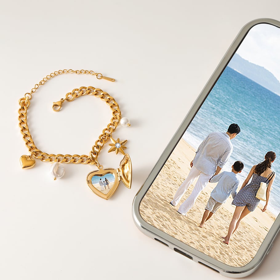 1 Piece Luxurious Series Sweet Heart Stainless Steel 18K Gold Plated Women Charm Bracelets 