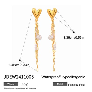 1 Pair Luxurious Series Sweet Heart Tassel Exquisite Stainless Steel Gold Color Women's Drop Earrings h5 Picture2