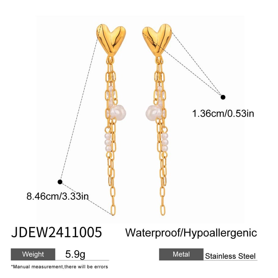 1 Pair Luxurious Series Sweet Heart Tassel Exquisite Stainless Steel Gold Color Women's Drop Earrings Picture2