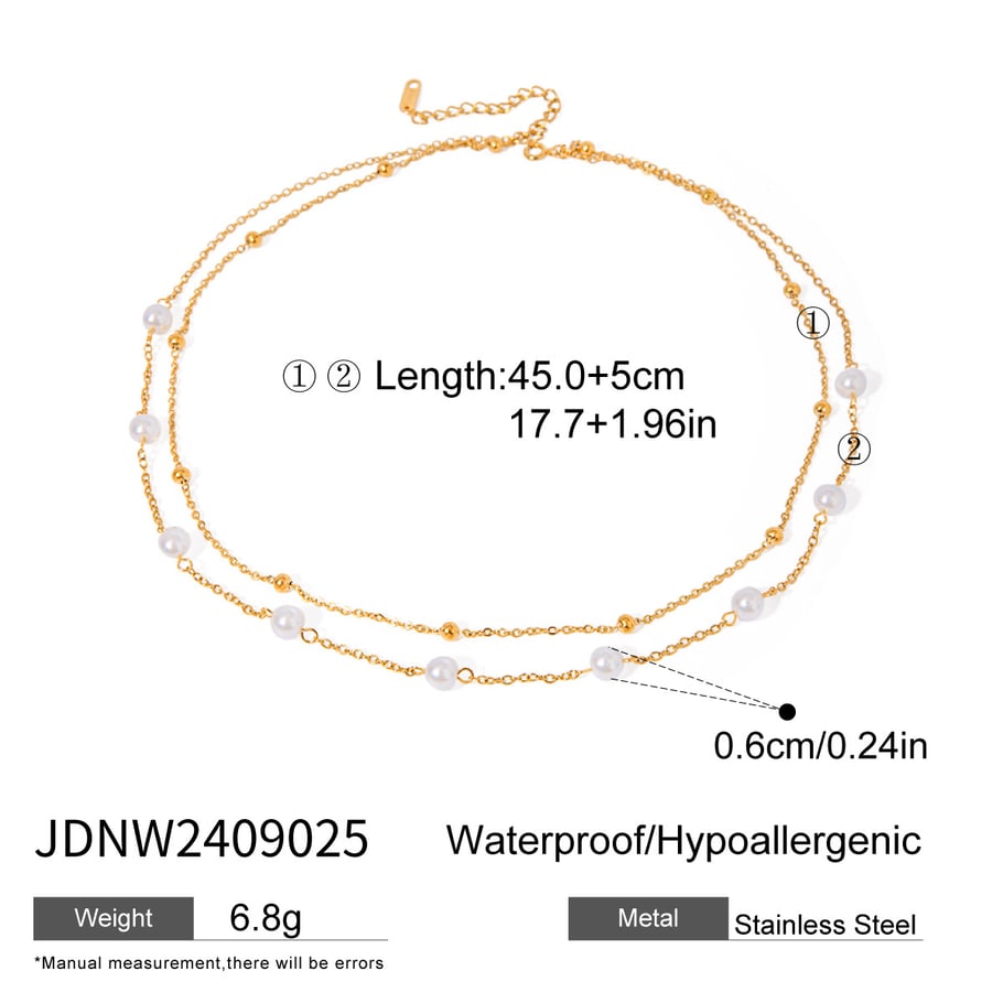 1 Piece Luxurious Series Elegant Beads Stainless Steel 18K Gold Plated Women Layered Necklaces Picture2