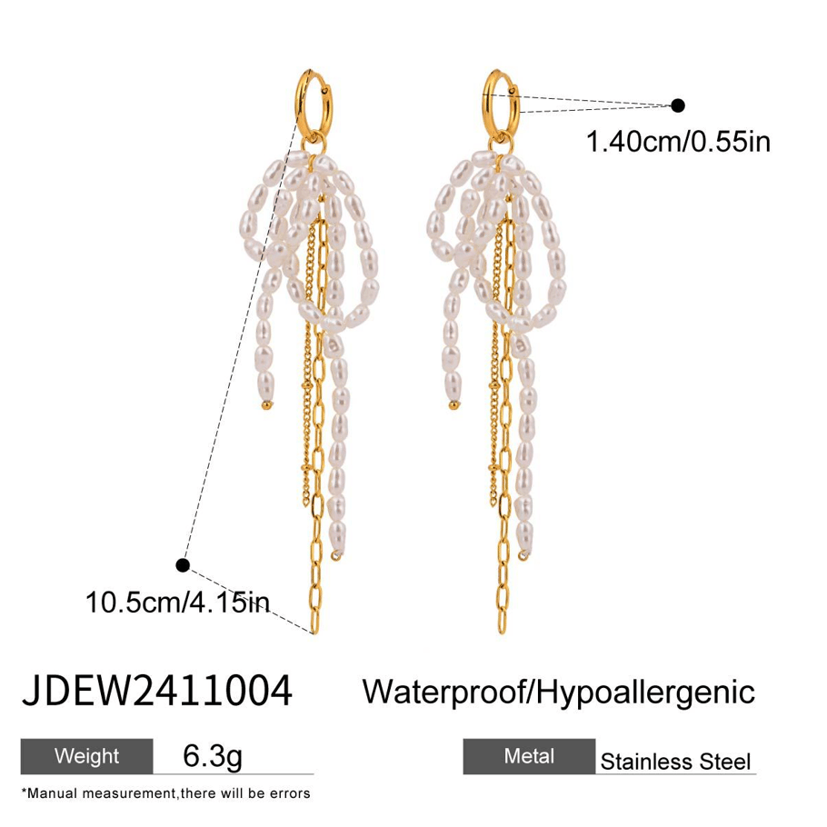1 Pair Luxurious Series Elegant Bowknot Tassels Stainless Steel Gold Color Women's Drop Earrings Picture2