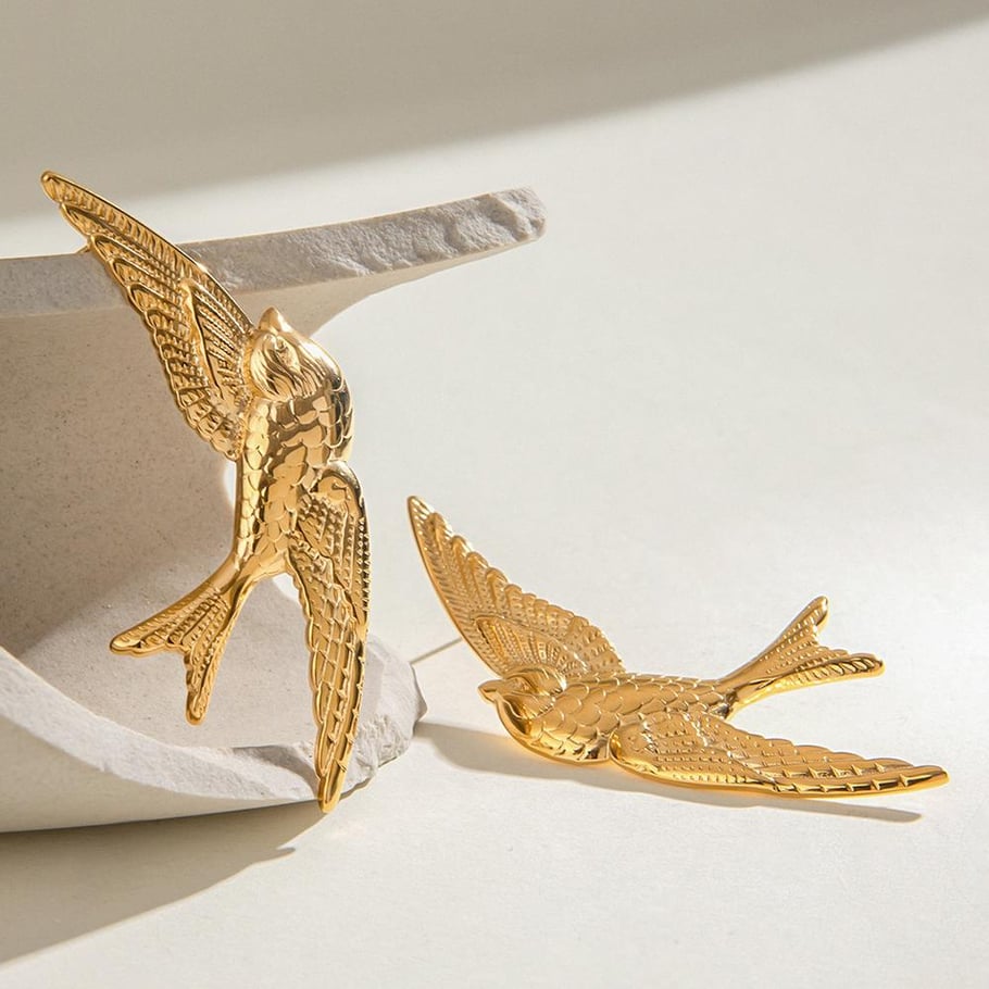 1 Pair Luxurious Series Elegant Natural Bird Stainless Steel Gold Color Women's Stud Earrings 