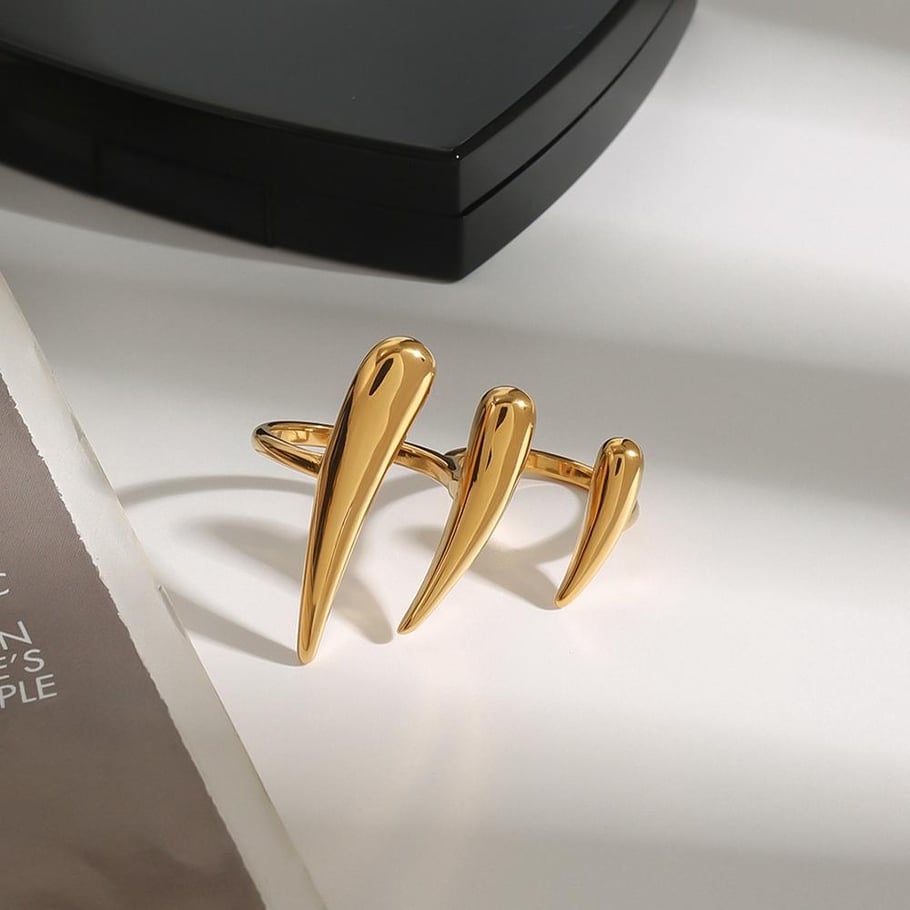 1 Piece Minimalist Series Punk Droplet Designable Stainless Steel Gold Color Women's Adjustable Rings 