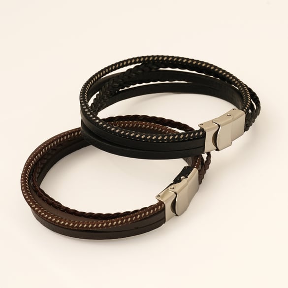 1 Stück Modern Series Leder gestrickt Edelstahl Silber Farbe Herren Kettenarmbänder 2